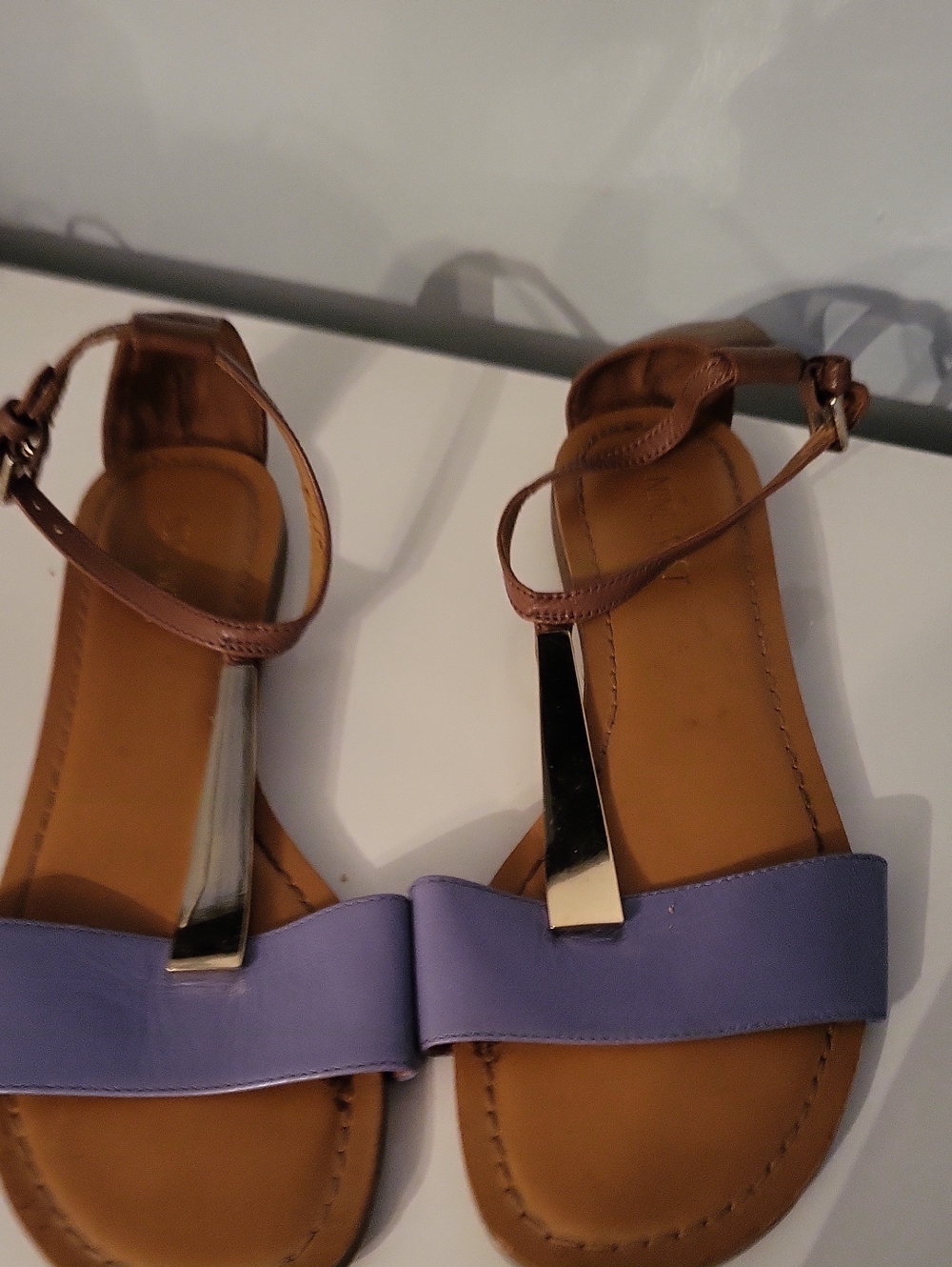 Nine West Blue  Lavender and Brown Ankle-Strap Flat Sandals
